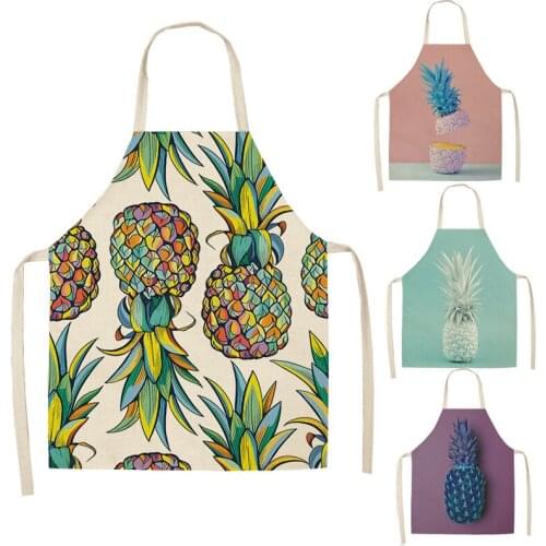 1 Pcs Cotton Linen Pineapple Printed Cleaning Aprons Sleeveless Home Cooking Kitchen Apron Cook Wear Adult Bibs