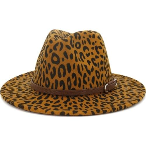 2020 Wool Felt Jazz Fedora Hats Men Women Leopard Grain Band Decor Trilby Panama Formal Hats 56-60cm Cap