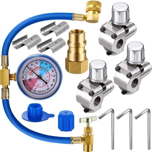 Hot 3 Pack BPV31 Piercing Tap Valve Kits U-Charging Hose Refrigerant Can Tap with Gauge R134A Can Connect to R12/R22 Port