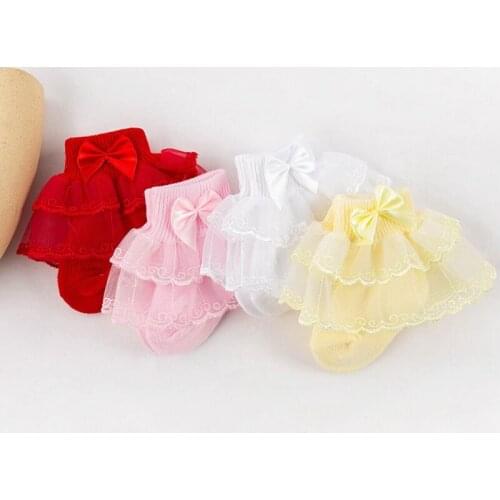 Baby Girl Cotton Lace Ruffled Bow Sock Infant Newborn Toddler Princess Ruffled Solid Ankle Socks
