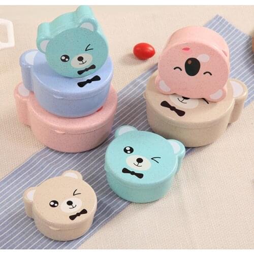 4Pc Bear Box Baby Feeding Infants Kid Spill-Proof Food Box Tableware Baby Snack Bowl Food Container Feeding Children Assist Food