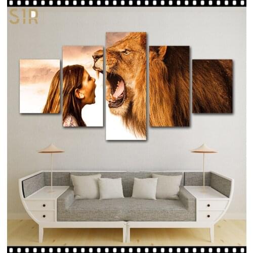 Lion King Animal Beast Poster Wall Art HD Printed Canvas 5 Piecesr Poster Living Room Decoration Painting Wall Anime Decor