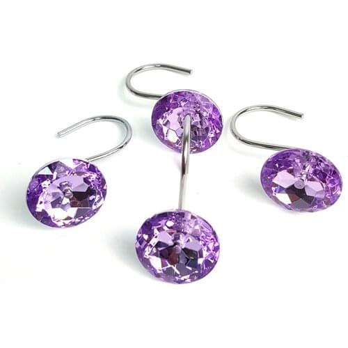 12pcs Round Rolling Shower Curtain Hooks Acrylic Rhinestones Bath Bathroom Window Screen Drapery Rod Hanging Hook Ring for Home