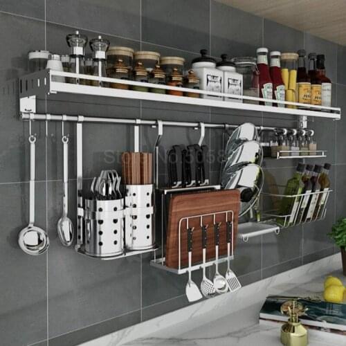 Stainless steel kitchen rack wall-mounted seasoning rack storage rack rack hook piece knife holder supplies