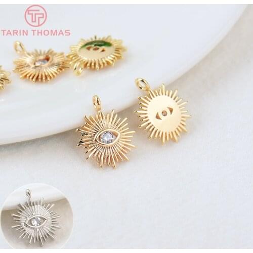 4PCS 12MM Hole 1.5MM 24K Gold Color Brass with Zircon Eye Charm Pendants for DIY Jewelry Making Findings Accessories