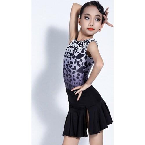Leopard Latin Dance Clothes Stage Costume Girls Clothes Black Skirt Stage Costume Salsa Dancing Outfit Modern Dancewear DL8299