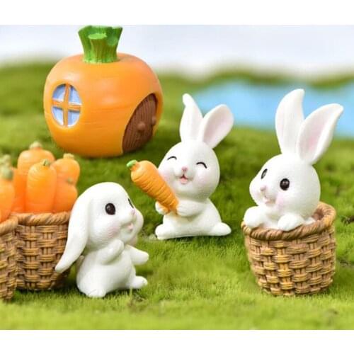 Mini Ornaments Rabbit Decorative Lovely Cartoon Carrot Craft Sculpture Ornament Adornment For Desktop Micro Landscape