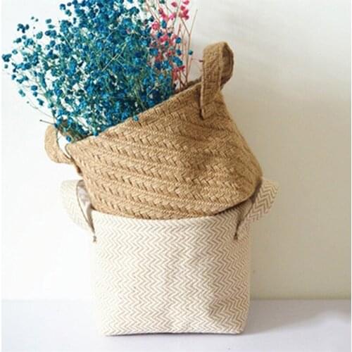 Multifunction Small & Large Braided Jute Cloth Storage Basket Flowerpot Cotton And Linen Blended Desktop Storage Box