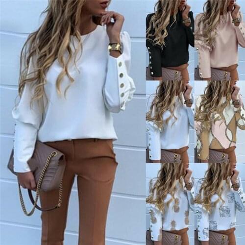 Fashion Puff Sleeve Shirts Letters Pineapple Chain Printed Top Women Autumn White Blouses Long Sleeve Spring Blusas Size S-3XL