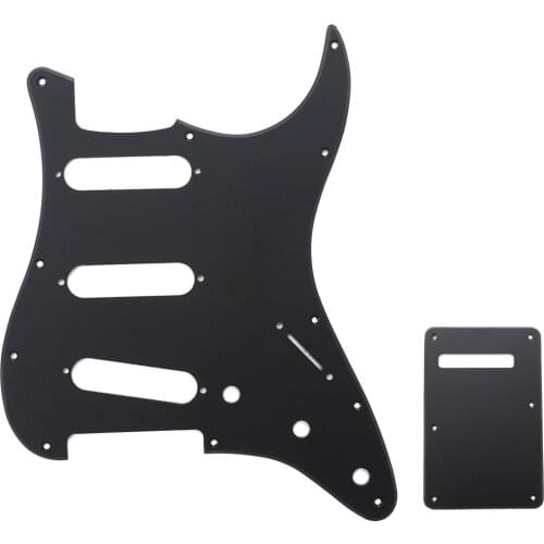Musiclily SSS 11 Hole Strat Guitar Pickguard and BackPlate Set for Fender USA/Mexican Standard Stratocaster, 1Ply Matte Black