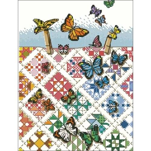 Butterflies on Patchwork Quilt Counted Cross Stitch 11CT 14CT 18CT DIY Chinese Cross Stitch Kits Embroidery Needlework Sets