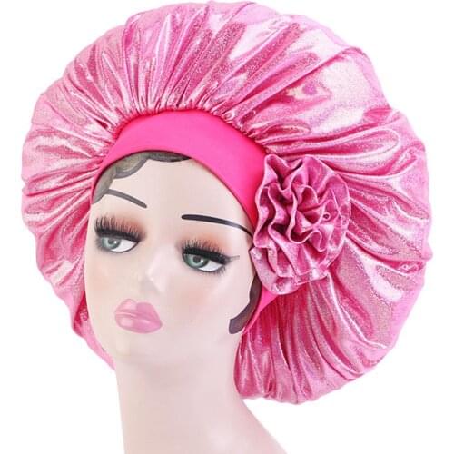 Extra Large Satin Bonnet Women Night Cap Solid Color Hair Care Beauty Hat Turban