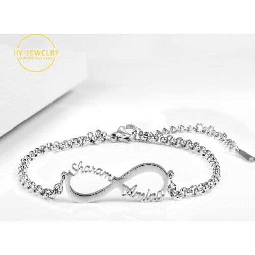 Personalized Custom Name Infinite Bracelet For Women Stainless Steel Nameplate Charms Handmade Engraved Handwriting Love Bangle