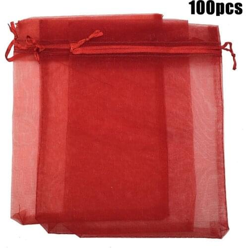 100pcs Organza Gift Bag Jewelry Tulle Drawstring Bag For Christmas Wedding Party Candy Chocolate Packaging Pouches