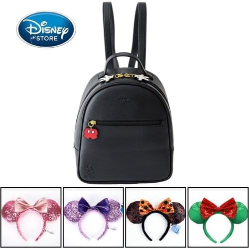 Disney Mickey Mouse PU Leather Lady Backpack Mermaid Ears Headband Sequin Bow Girl Headdress Cosplay Adult/Kids Headwear Gift