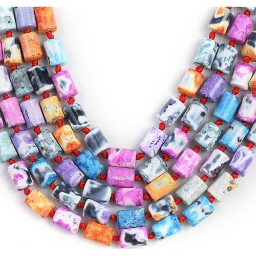 Nature Stone Colorful Cylinder Fire Agates Loose Spacer Beads 15''8x12mm For Jewelry Making DIY Necklace Bracelet Accessories