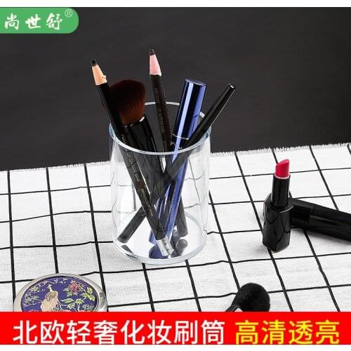 Transparent round Acrylic Pen Pencil Holder Student Stationery Storage Box Case Desktop Makeup Brush Organizer