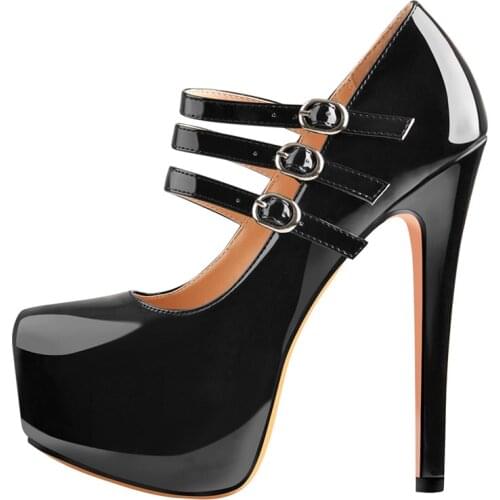 Richealnana Womens Mary Jane Platform Triple Buckle Straps Ankle Stiletto Pumps High Heels Wedding Dress Buckle Shoes