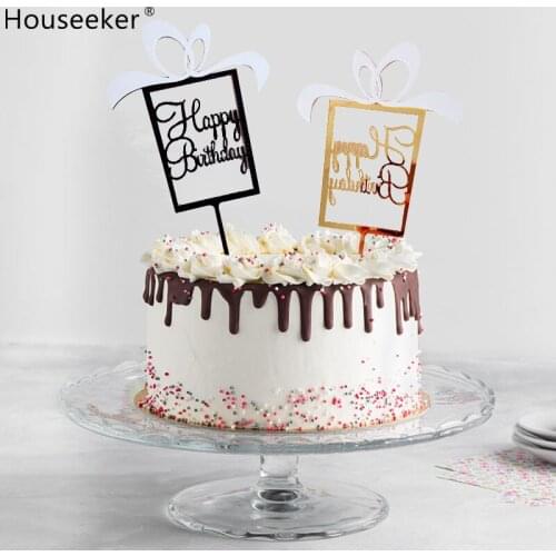 Happy Birthday Cake Topper Gift Shape Acrylic Cupcake Topper Girls Birthday Party decor