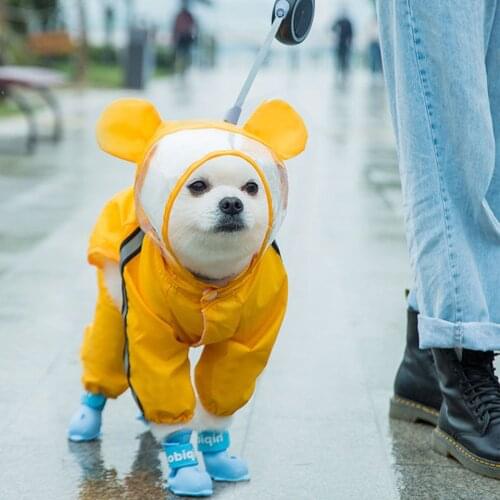 Outdoor Puppy Pet Rain Coat Shoes Hooded Reflective Puppy Small Dog Rain Coat Waterproof Jacket Shoes for Dogs raincoat