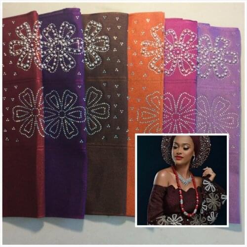 Unique Designs Aso Oke With Beads Stones Beauty Head Tie Gele Two Pieces/Pack Aso Oke For Women Free Shipping Wholesale 30