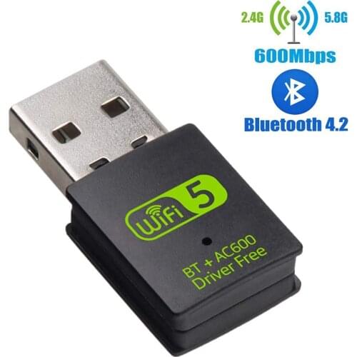 USB WiFi Bluetooth Adapter 600Mbps Dual Band 2.4/5Ghz Wireless External Receiver Mini WiFi Dongle for PC/Laptop/Desktop