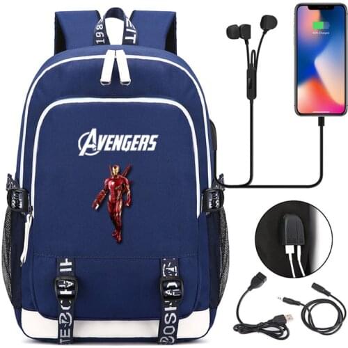 MARVEL Nylon Waterproof Student bag Teenager Printing Schoolbag USB Charging Listen to Music Backpack Laptop Backpack mochila