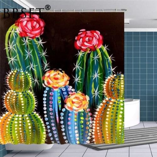 Desert Plants Shower Curtain Prickly Plant Cactus Flower Pattern Waterproof Multi-size Douchegordijn Bathroom Decor with Hooks