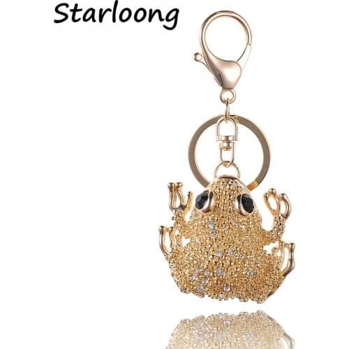 High Quality Drip Alloy Keychain Chaveiro drop oil Glaze toad frog rhinestone crystal beads KeyChain stainless Key Ring