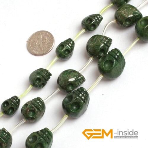 Green Pyrite Dyed Color Carved Skull Beads For Paracord DIY Loose For Jewelry Making One Strand Wholesale