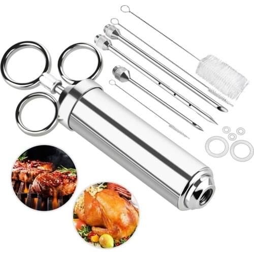Stainless Steel BBQ Frying Spice Syringe 60Ml with 3 Needles,Kitchen Gadgets for BBQ Meat Beef Chicken Pastry with Jam