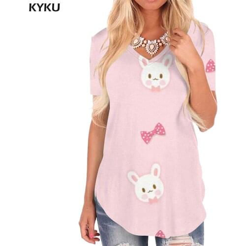 KYKU Rabbit T Shirt Women Animal Shirt Print Lovely V-neck Tshirt Novel Funny T shirts Womens Clothing Fashion Printed