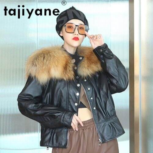 Tajiyane Genuine Leather Jacket Women Real Sheepskin Jackets Woman 100% Raccoon Fur Collar Coats Korean Style Femme Veste TN1714