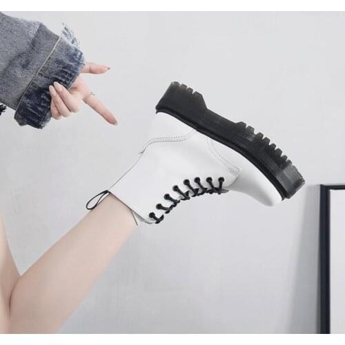 Genuine Leather Women Boots Black Ankle Boots for Women Brand Boots Platform Shoes Woman Punk Motorcycle Boots Women Shoes