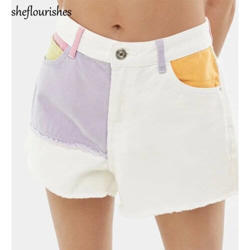 Summer shorts women denim high waist casual jeans patchwork baggy shorts korean style denim shorts white tassel streetwear 2021