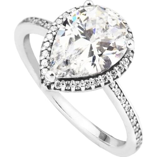 Clear CZ Radiant Teardrop Rings for Women 925 Sterling Silver Jewelry Wedding Party Gift Bague Femme Wholesale