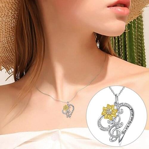 You are My Sunshine Sunflower Neckce Heart Pendant Musical Note Jewelry for Women Birthday Anniversary Gift