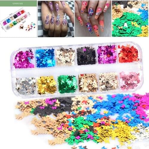 1case Nail Sequins Decor Holographic Laser 3D Glitter Butterfly Flakes Decals Sparkling Manicure Decoration Manicure Tools