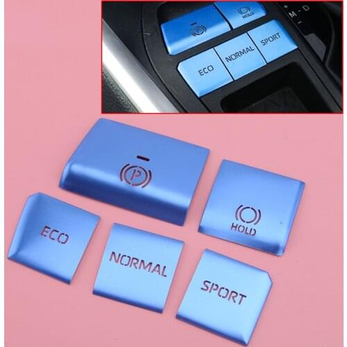 1Set Blue Gear Shift Box Button Sticker Trim Metal Fit For Toyota RAV4 2019 2020