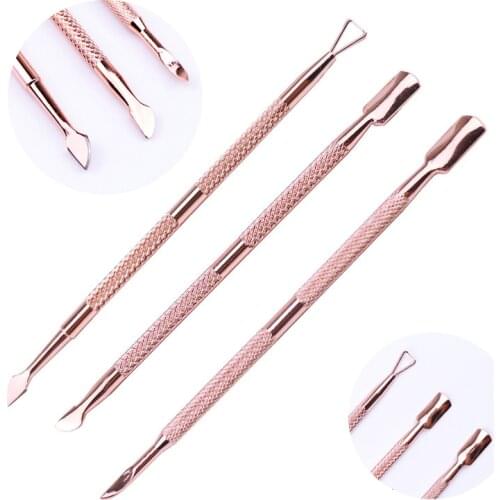 1 Pcs Stainless Steel Cuticle Pusher Rose Gold Dual-ended Finger Dead Skin Cut Remover Manicure Pedicure Nail Care Tools