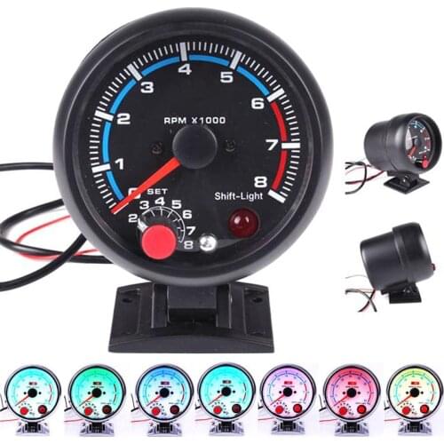 12V Auto Tachometer boat 3.75 inch 95mm 7 colors shift light led 0-8000 RPM meter gauge Car tacometro digital inter 7C7781