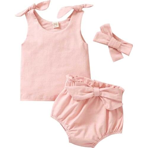 0-3Years Newborn Baby Girls Clothes Set Summer Children Girls Solid Color Sleeveless Vest +Shorts+ Headband 3PCS Casual Outfits