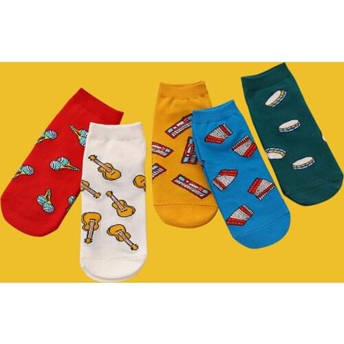 5pairs Autumn Women Socks Cute Musical Instrument Guitar Cartoon Cotton Short Socks Kawaii Harajuku Designer Socks Popsocket