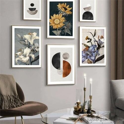 Abstract Geometry Vintage flower Poster Wall Art Nordic Canvas Print Minimalist Art Painting Wall Picture Modern Home Decor