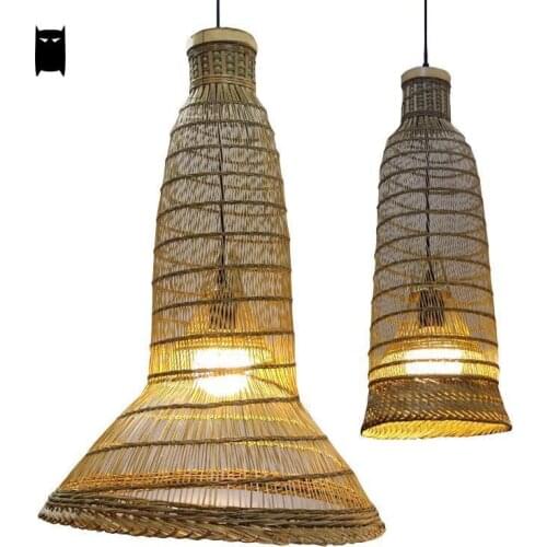 Bamboo Wicker Rattan Pendant Light Fixture Asian Rustic Hanging Ceiling Lamp Avize Luminaria Home Dining Tea Room Restaurant Bar