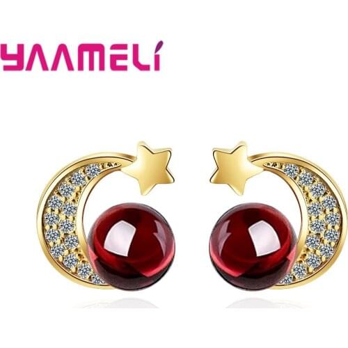 Fast Shipping Cute Moon Stud Earring For Girls/Women Lovely Summer Style Holiday Gift Cubic Zirconia With Red Moon Design