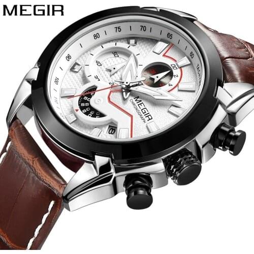 MEGIR Military Sport Watch Men Top Brand Luxury Leather Army Quartz Watches Clock Men Creative Chronograph Relogio Masculino