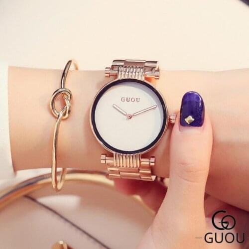 GUOU Wrist watches Simple Fashion Rose Gold Watch Women Watches Stainless Steel Watch Clock Women relogio feminino reloj mujer