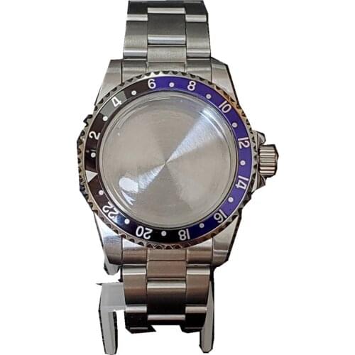 39.5MM Black+Blue Accessories Parts Brushed Aluminum Bezel Watch Case Set Fit For Japanese NH35 NH36 Movement