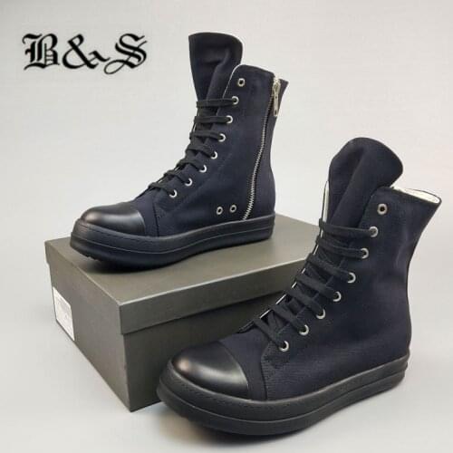 Black& Street 20ss black canvas high top trainer casual Boots lace Up Hip Hop rock street Boots in real picture